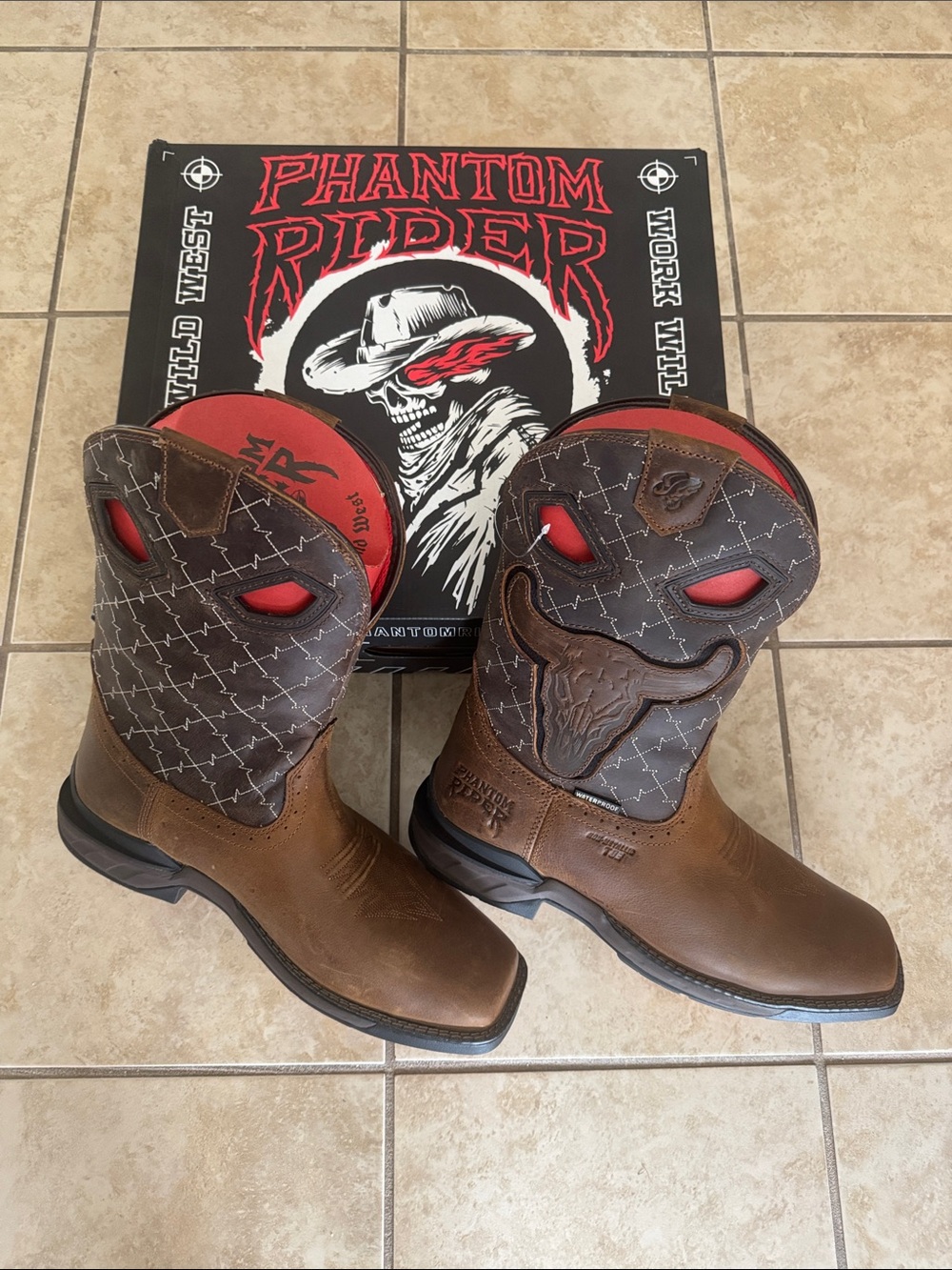 Phantom Rider Men’s Brown & Red Western Work Boots